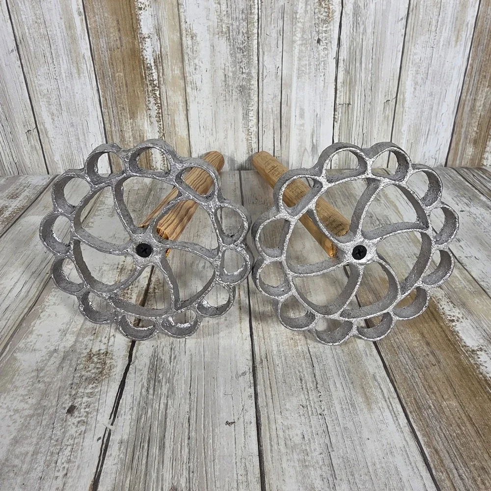 Vintage Scandinavian Rosette Irons Set of 2 Wood Handle Aluminum Cookie Molds